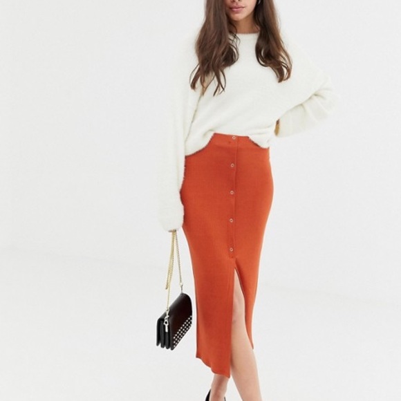 ASOS Dresses & Skirts - ASOS Design ribbed knit bodycon midi skirt rust